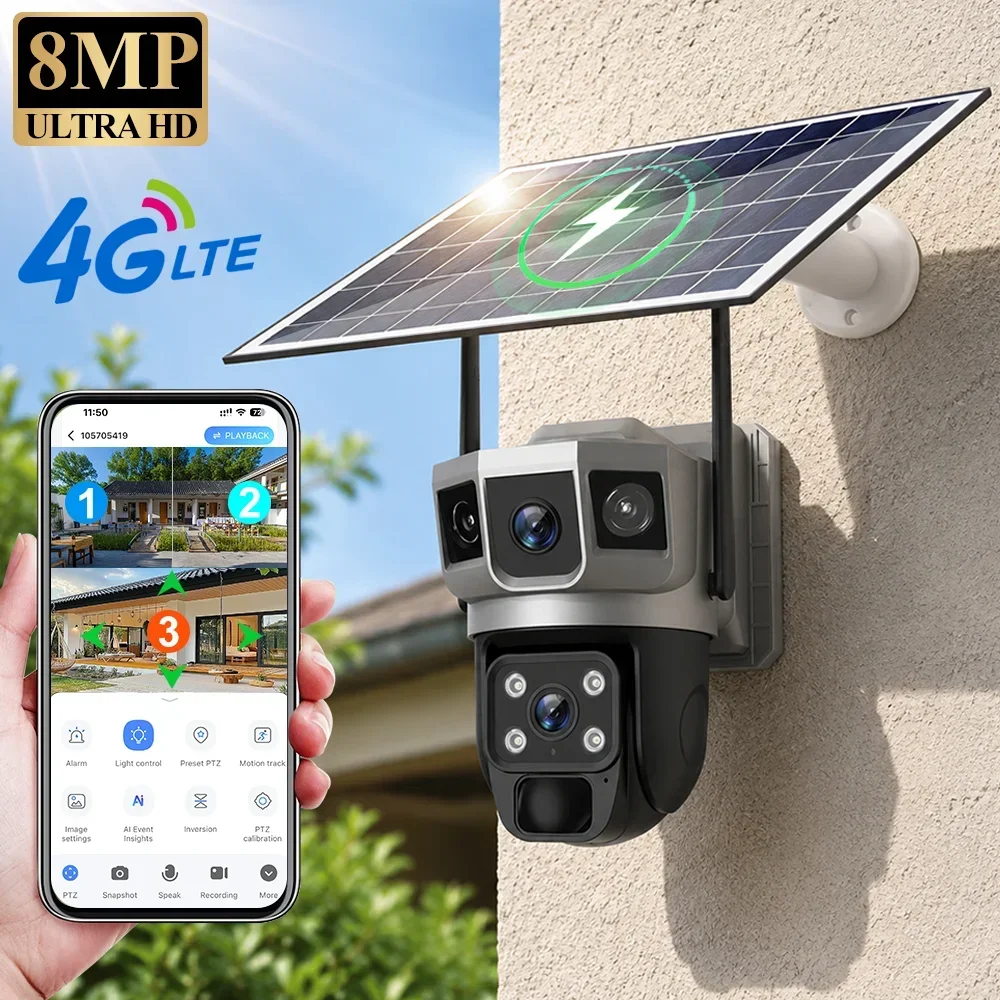 Home Security Camera Installation - V380 4K 3 Screens 4G Camera