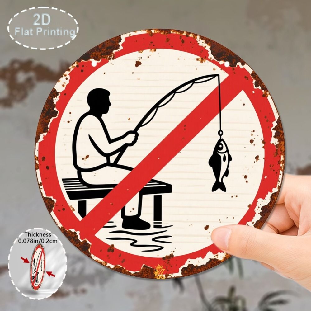 2D Round No Fishing Sign, Rust - Home Security Logo recension och pris